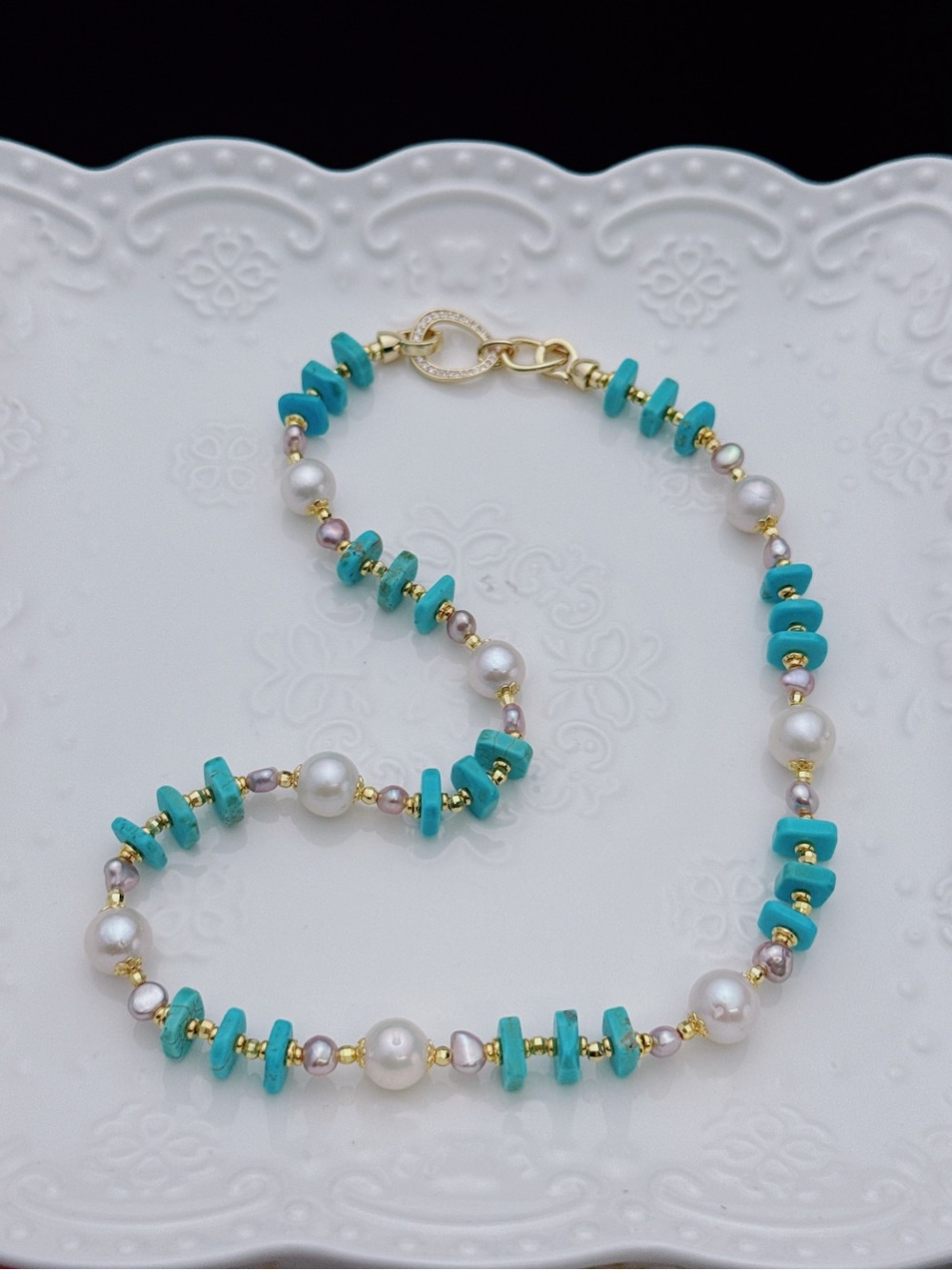 26X530 Handmade Freshwater Baroque Pearl Turquoise Necklace 18”